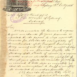 Letter - David Jones & Co, work on George Street tramway, 1898