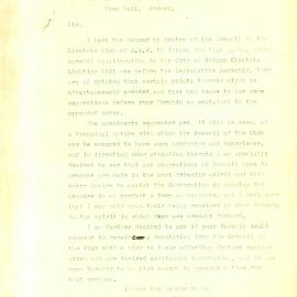 Letter - Suggestions on electric lighting bill from President of Electric Club of NSW, 1895
