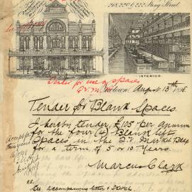 Letter - Marcus Clark tendering for advertising space in Queen Victoria Market Building (QVB), 1898