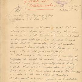 Letter - Complaint about bad state of some fish at Fish Markets, Woolloomooloo, 1897