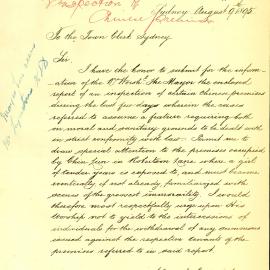 Memorandum - Report on inspection of Chinese premises, Robertson Lane, 1895