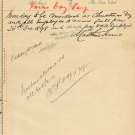 Memorandum - Monday considered as Christmas Day and all employees receive full pay, 1898 