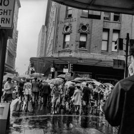 Pedestrians crossing outside Farmers, Pitt Street Sydney, 1969
