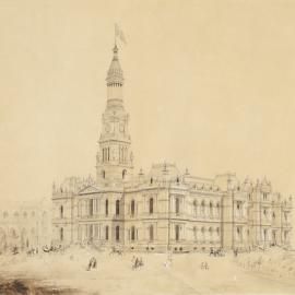 Architectural drawing - City - design for Sydney Town Hall by JH Willson, 1868