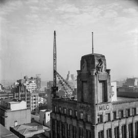 Cranes on MLC Building, Martin Place Sydney, 1962
