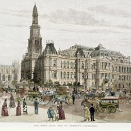 Engraving - Sydney Town Hall and St Andrew's Cathedral, circa 1886