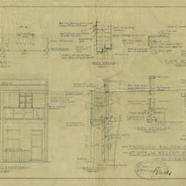 Plan - New balconies for residents, 13-15 Regent Street Paddington, 1939
