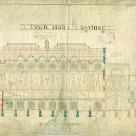 Plan - Sydney Town hall - Longitudinal Section, 1886