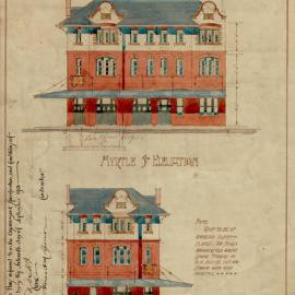 Plan - Elevations of the Royal Oak Hotel, corner of Abercrombie Street and Myrtle Street Chippendale, 1912