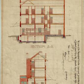 Plan - Section A.A. and B.B. of the Royal Oak Hotel, corner of Abercrombie Street and Myrtle Street Chippendale, 1912