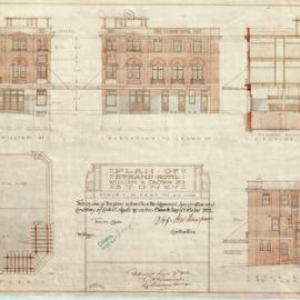 Plan - Elevation and Cross Section of the Strand Hotel, corner of William Street and Crown Street Darlinghurst, 1922