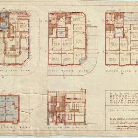 Plan - Floor Plans and Cross Section of the Gladstone Hotel, corner of William Street and Palmer Street Darlinghurst, 1922