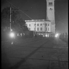 Sydney Central Railway Station Clock Tower by night, Railway Colonnade Drive Haymarket, circa 1937