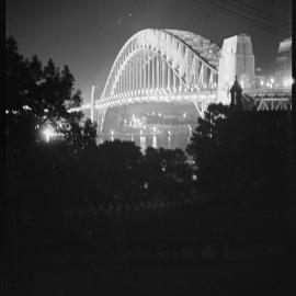 Sydney Harbour Bridge by night, Upper Pitt Street Kirribilli, 1938