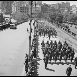 AIF troops marching, Central Station, Railway Colonnade Drive Haymarket, 1940