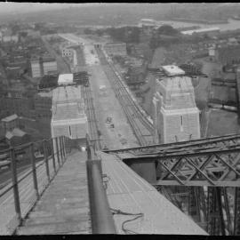 Sydney Harbour Bridge from top chord, Bradfield Highway Sydney, 1932