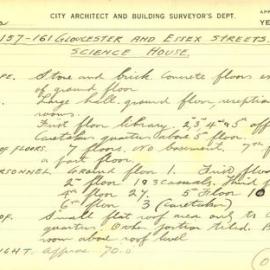 Building Survey Card - 157-161 Gloucester & Essex Street The Rocks (Science House)