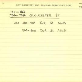 Building Survey Card - 171-183 Gloucester Street The Rocks, see 190-192 & 194-200 York Street North