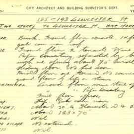 Building Survey Card - 185-193 Gloucester Street The Rocks
