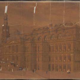 Drawing - Sydney Town Hall from Druitt Street Sydney, 1884 