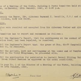 Minutes of the Works, Building and Parks Committee, 1940 [Newtown Municipal Council]