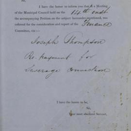 Petition - Request for payment of sewer connection costs, Pitt Street Sydney, 1862