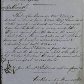 Petition - Complaint about the use of premises as dairies, Crown Lane Woolloomooloo, 1865