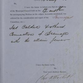 Petition - Request for connection to main sewer, Haymarket, circa 1860s