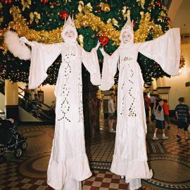 Street entertainers as Snow Queens, Queen Victoria Building (QVB), George Street Sydney, 2004