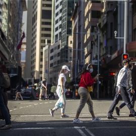 People wearing face masks during Covid-19 lockdown, Pitt Street Sydney, 2021