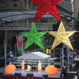 Angela and Penny on stage, Martin Place Sydney 2006