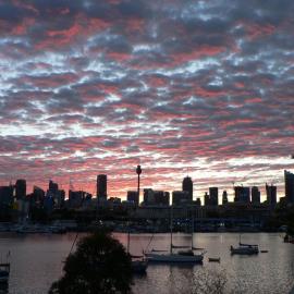 Sunset over the water with silhouette view of the city, Blackwattle Bay, 2006