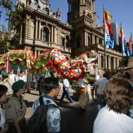 Dragon dancers, Chinese New Year, Sydney Town Hall, George Street Sydney, 2004