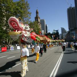 Dragon dancers, Chinese New Year, Sydney Town Hall, George Street Sydney, 2004
