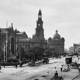 View north along George Street from Bathurst Street Sydney, circa 1902