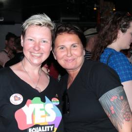 Happy people celebrating the YES result at the Bearded Tit, Regent Street Redfern, 2017