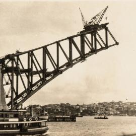 Construction work on the southern arch of the Sydney Harbour Bridge, 1929