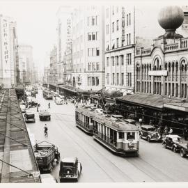 View looking north along George Street with trams, Sydney, no date