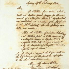 Letter - Suggestion to discuss petition about Millers Point slaughterhouse, 1844