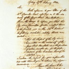 Letter - Reply reporting as to insecurity of George Street Markets, 1844
