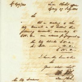Letter - Detail of two accounts approved for payment, 1844