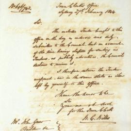 Letter - Return of unopened tender received after the closing date, 1844