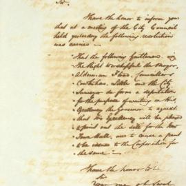 Letter - Notice of Alderman Flood's appointment to delegation to request site for Town Hall, 1844