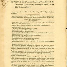 Report of the Water and Lighting Committee from 1 November 1849 to 31 October 1850