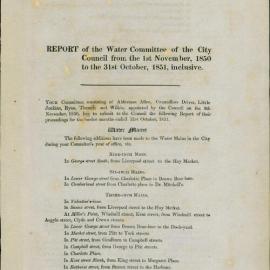 Report of the Water Committee from 1 November 1850 to 31 October 1851