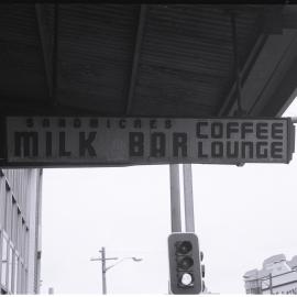 Outdoor sign, Chios Milk Bar, Regent Street Redfern, 1983