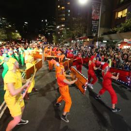 City of Sydney rainbow marchers on street, Sydney Gay & Lesbian Mardi Gras, 2014