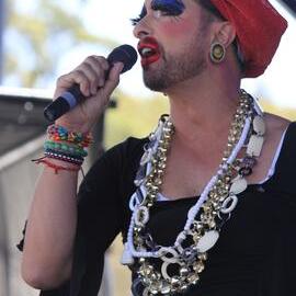 Drag star Joyce Mange at Fair Day, Victoria Park, Mardi Gras Fair Day, 2013