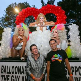 Lord Mayor and Alex Greenwich with balloon float, Sydney Gay & Lesbian Mardi Gras, 2017