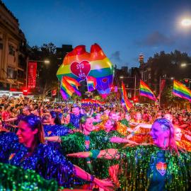 City of Sydney rainbow colours and Australia balloon, Sydney Gay & Lesbian Mardi Gras, 2018